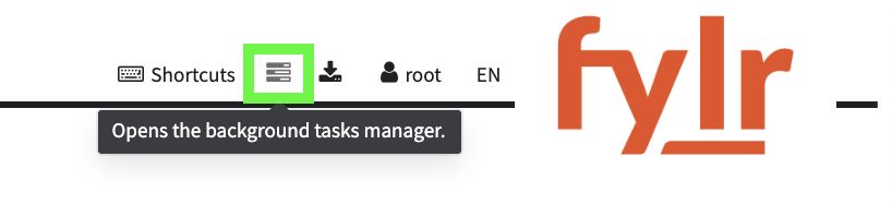 background tasks manager located in the header bar of fylr
