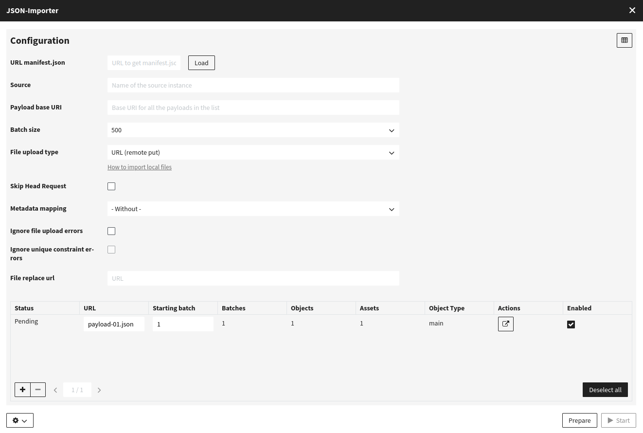 json importer in the frontend
